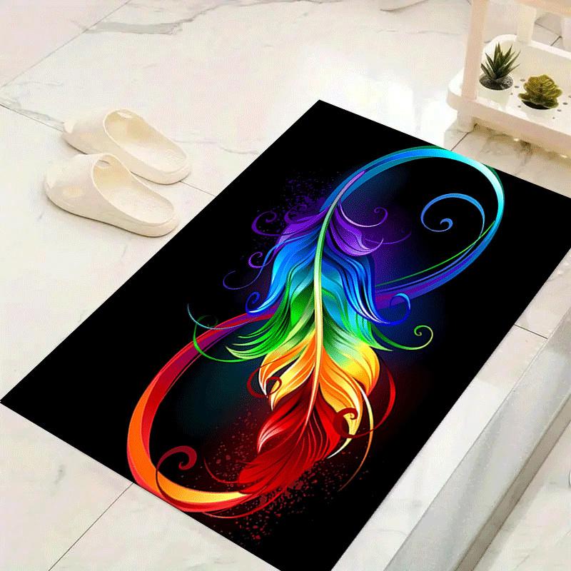 1pc Feather Print, Design Indoor Area Rug - Soft, Anti-Slip, and Durable Gaming Room Decor for Bedroom, Living Room