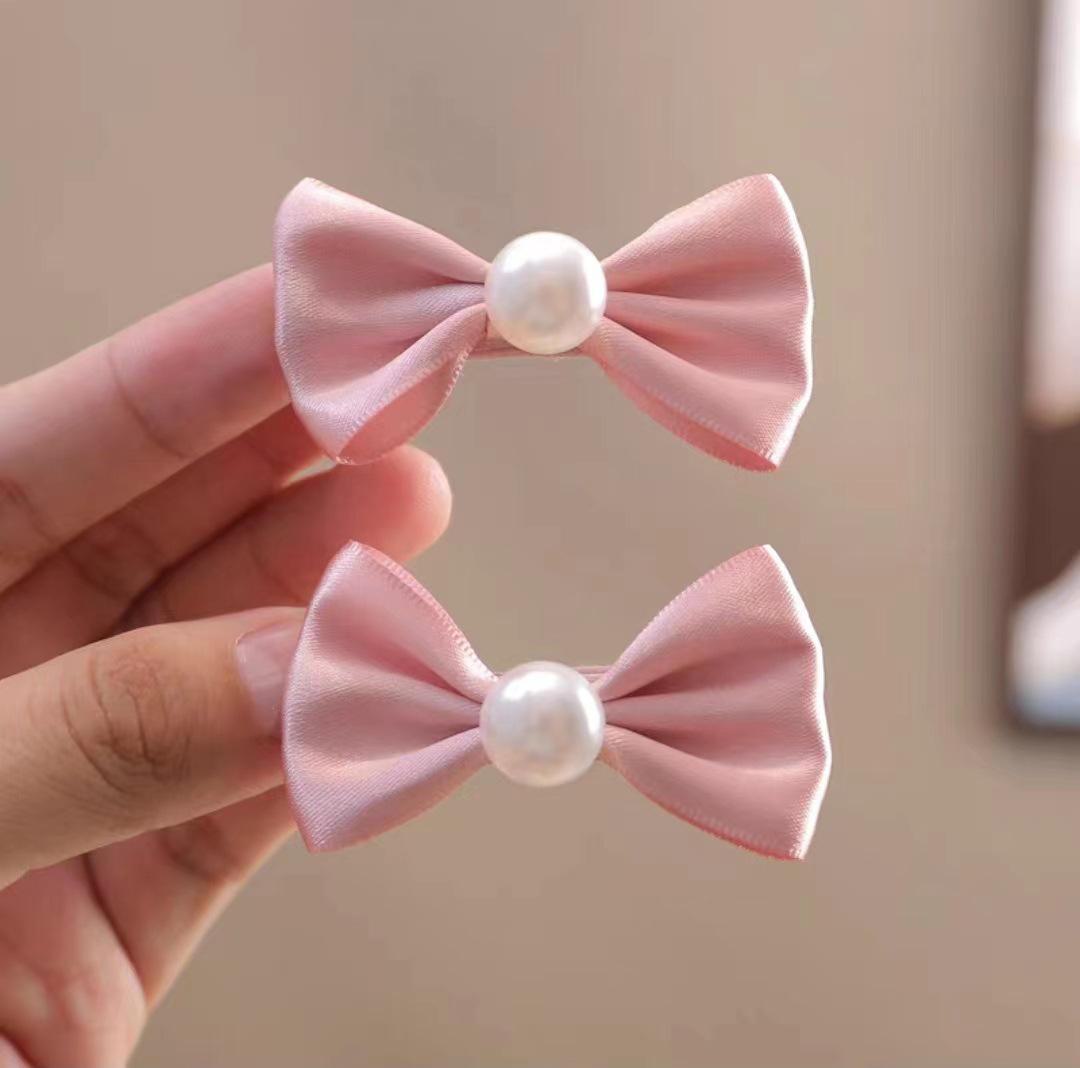 

Корейская заколка-бантик из сетчатой пряжи - милые, безопасные аксессуары для волос принцессы для девочек Pearl Clip розовый