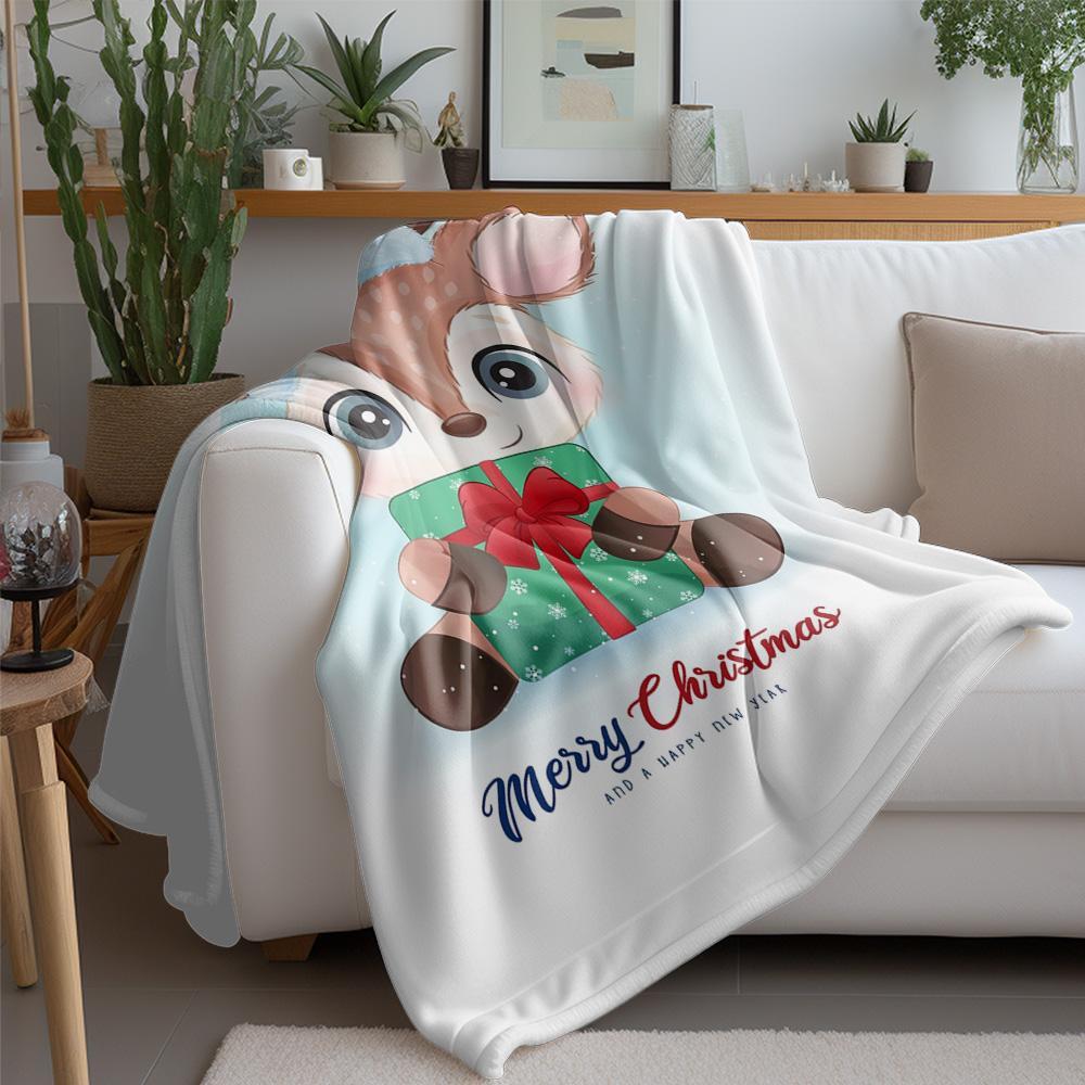 Tuniu Cute Christmas Baby Deer Fleece Blanket Soft Warm Throw for Kids Bedroom Sofa Decoration Gift
