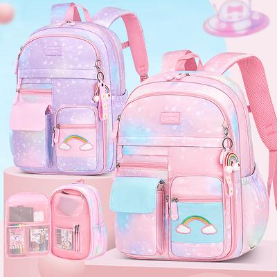 New Fashion Rainbow Small School Bag Multi-Layer Large Capacity Waterproof Printed Children's School Bag Solid Color Backpack