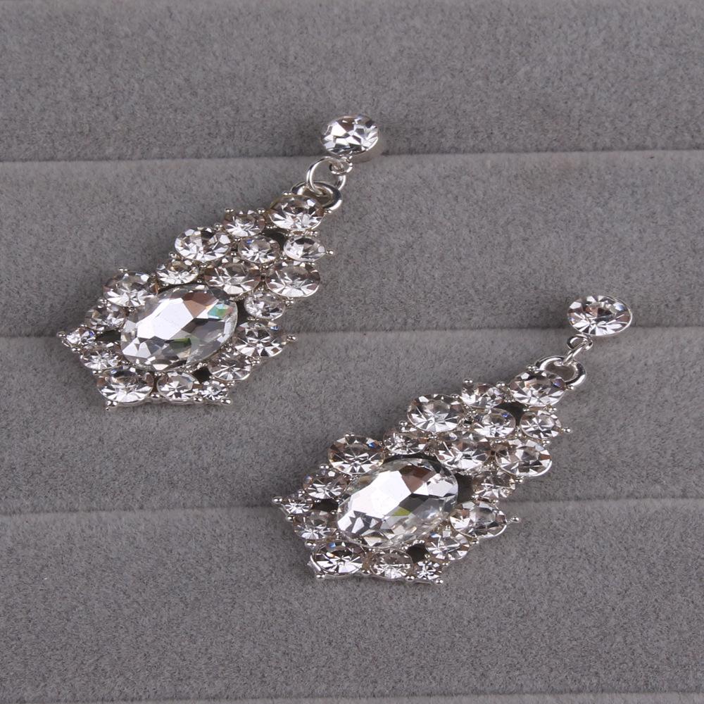 3Pcs Set Bridal Necklace Alloy Inlaid With Rhinestones Large Crystal Necklace Earrings Decor Wedding Dress Accessories Jewelry