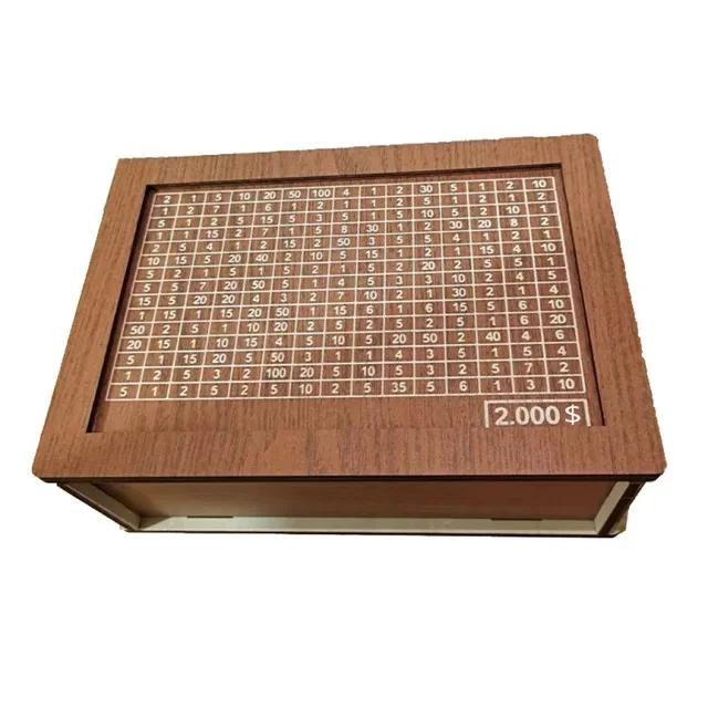 Cutie de bani 500/1000/2000/3000/5000/10000 Euro Pușculiță Bancă de bani din lemn Cutie de bani reutilizabilă cu cutii pentru obiective de economisire și numere