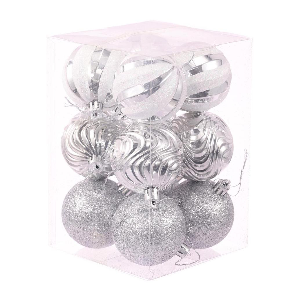 12-Piece 6cm Glitter Wave Christmas Ball Set for Tree and Ceiling Decoration