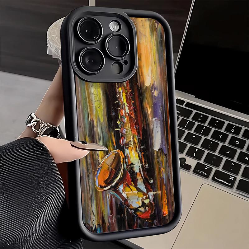 Phone Case for iPhone 17 Air 16E 15 16 Pro Max Saxophone Instrument Music Cover 14 Plus 13 12 Mini Soft Shell Silicone Fundas