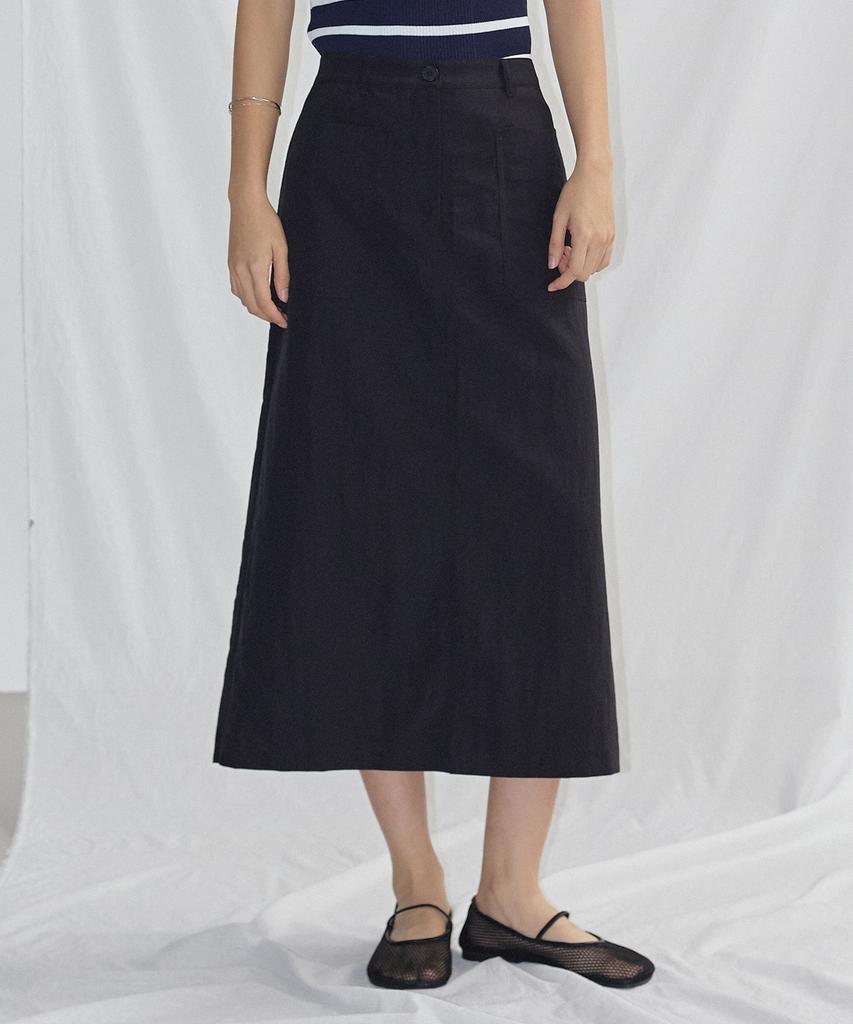 City Breeze Cool Air Out-Pocket H-Line Long Skirt_3 Colors