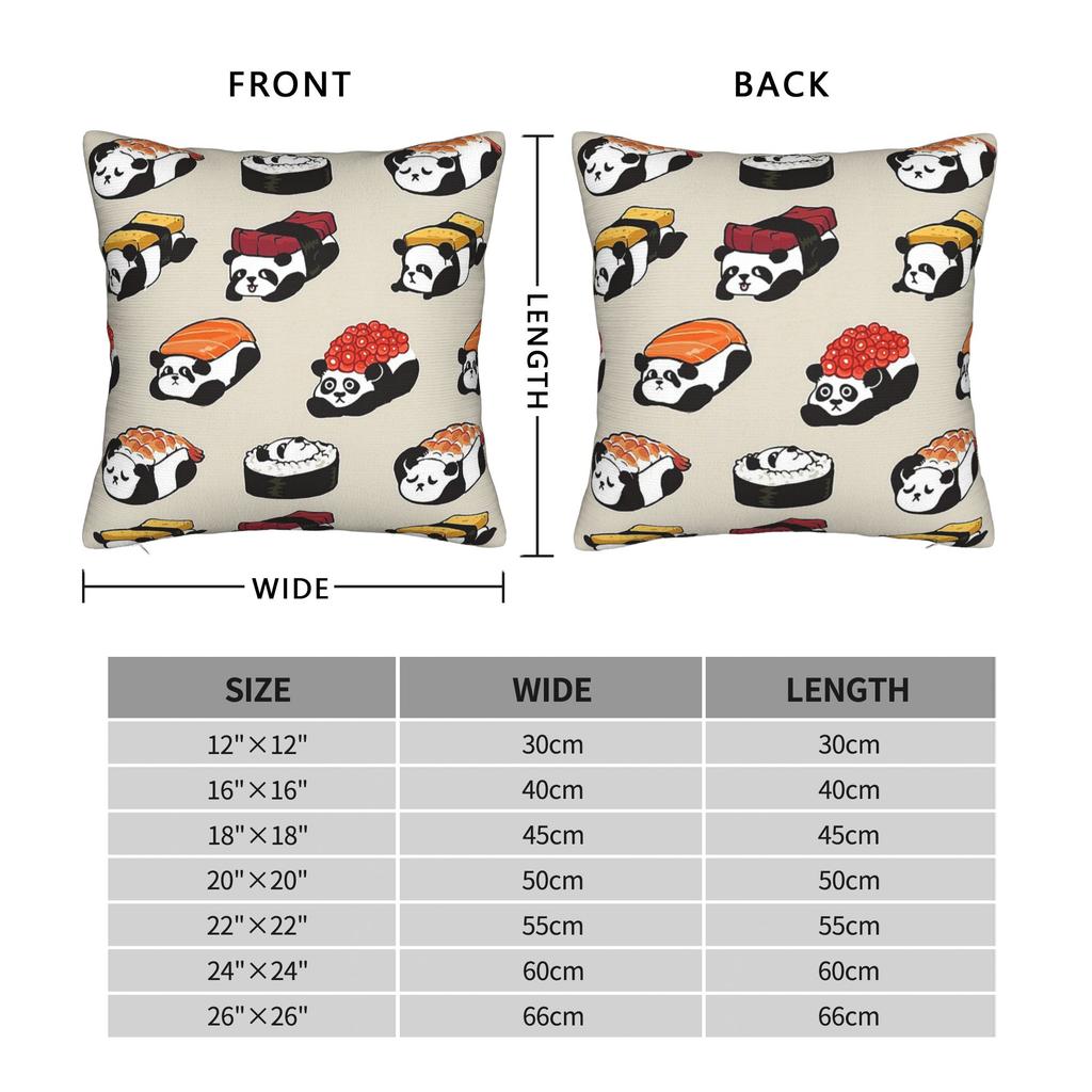 Sushi Panda Square Pillow Case Food Cushion Cover Vintage Polyester Decorative Throw Pillow Case Cover For Home 40*40Cm