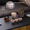 LV Grid Ceramic Travel Kung Fu Tea Set with Portable Bag - One Pot, Three Cups