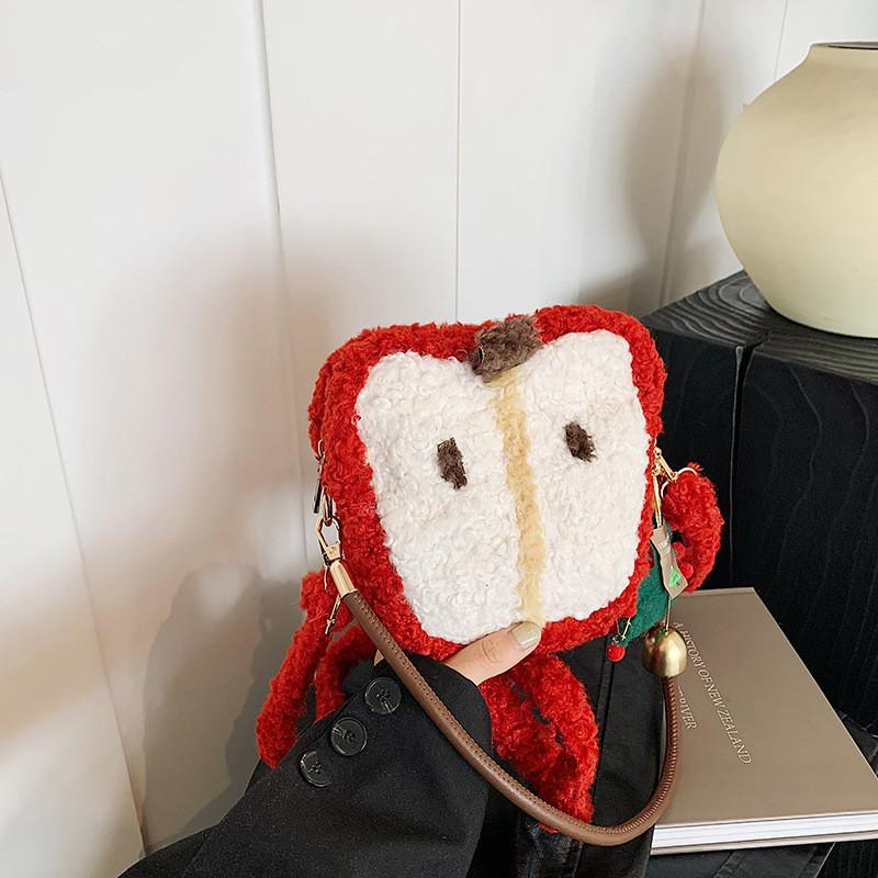 Christmas Sheep Plush Apple Tote Bag For Girls With Zipper Closure And Card Pocket