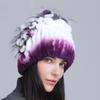 Winter Women's Warm Fashion Thick Wool Hat Rex Rabbit Fur Hat Knitted with Side Flower Hat