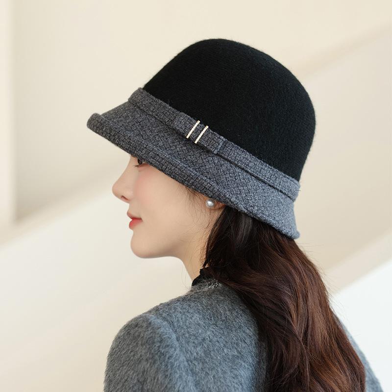 In The Elderly Autumn and Winter Bucket Hat Female British Style Top Hat Warm Woolen Bucket Hat Fashion Basin Hat