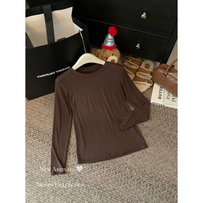 Simple Basic Pure Color All-Matching round Neck Pullover Long Sleeves T-shirt Female Autumn Soft Glutinous Inner Bottoming Shirt Ins Tops