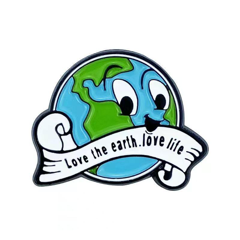 Environmental Protection Theme Cartoon Love The Earth Brooch Green Irregular Oil Drip Alloy Badge Wear Medal Pin