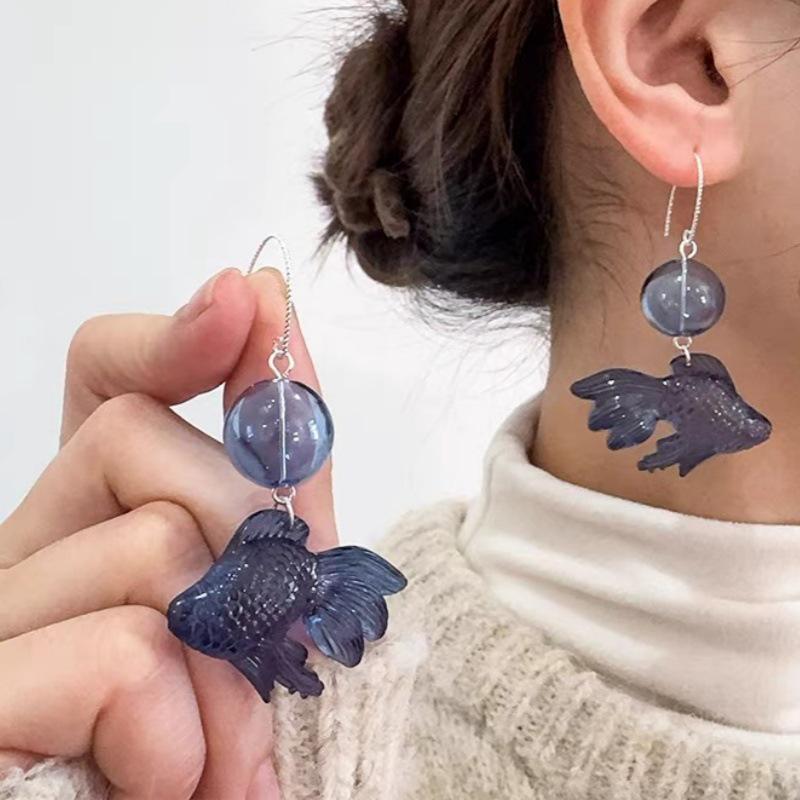 Retro Goldfisch Kristallkugel Ohrringe - Einzigartige Kindliche Glas Blasen Ohrstecker