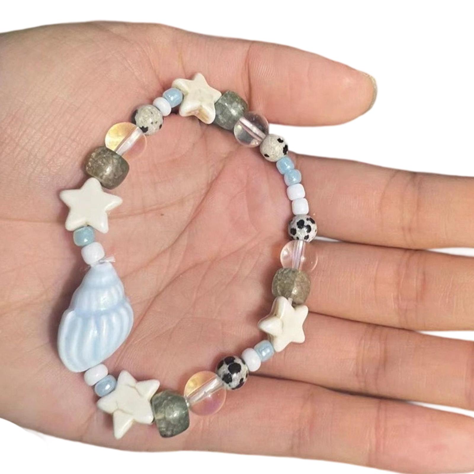 

Beach Ceramic Bead Bracelet With Conch Star Charm Lightweight Wrist Accessories Resort Jewelry Accessory Gift For Her