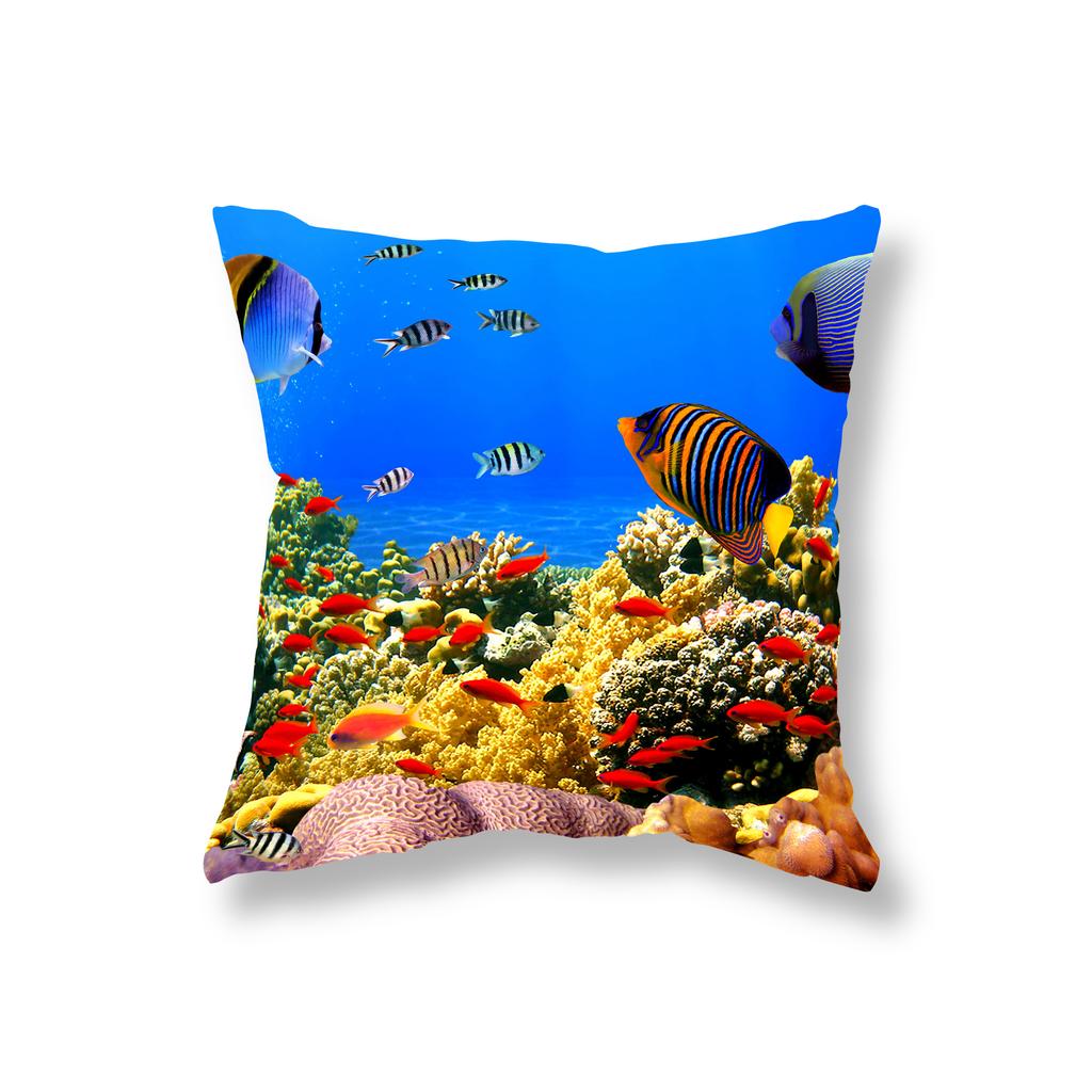 Coral Fish Marine Life Pillowcase Sofa Decoration Office Gaming Chair Cushion Cover Room Bedside Home Decor Pillowcase 45x45cm