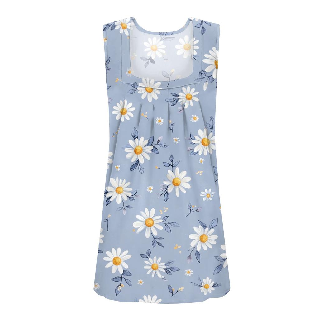 Square Collar Tank Top Women Print Tank Tee Casual Loose Fit Sleeveless Shirt