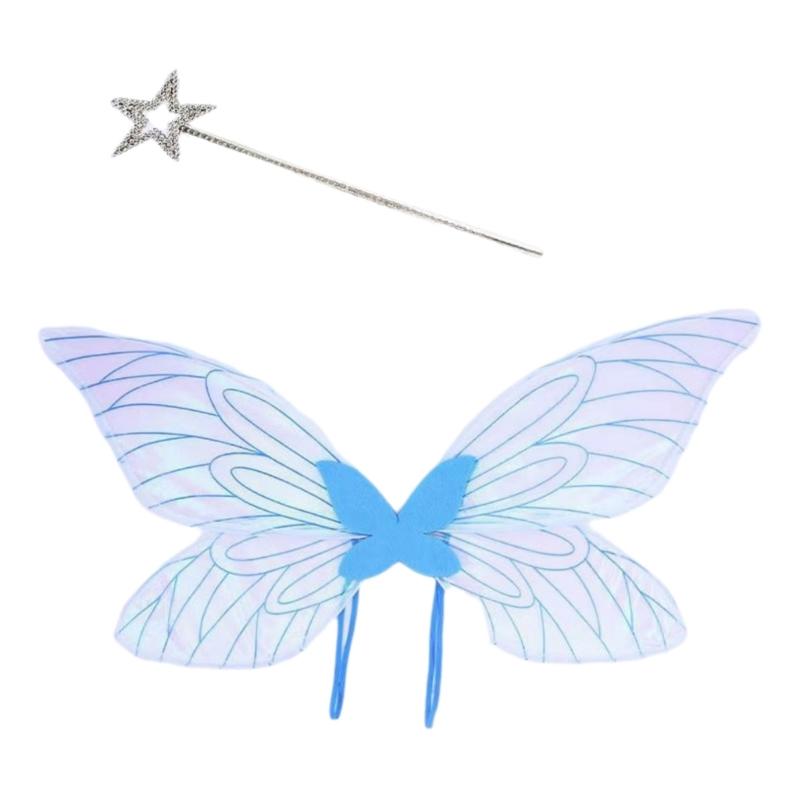 Zestaw Skrzydeł Motyla i Różdżki Gwiazdy Cosplay Skrzydła i Różdżka Wróżki Strój Motyla dla Dziewczynki Boże Narodzenie Maskarady