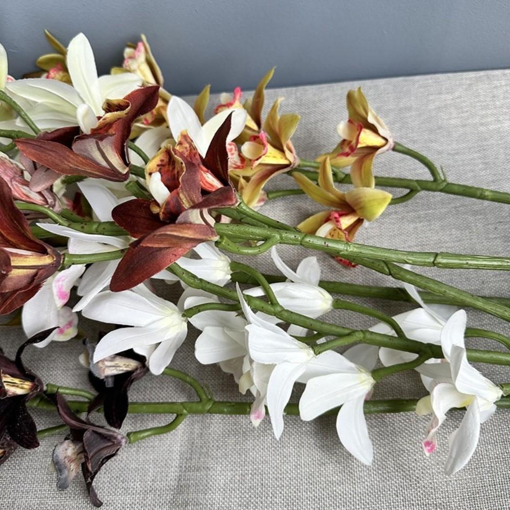 Real Touch Artificial Silk Cymbidium Branch Handmade Artificial Orchid Flower  Home Decoration