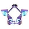 S-XXL Damen Glitzer Gothic Crop Top Neckholder Fledermausärmel Nietenbesatz Verstellbare Schnalle Korsett Bustier Schulterpanzer für Rave Club Party