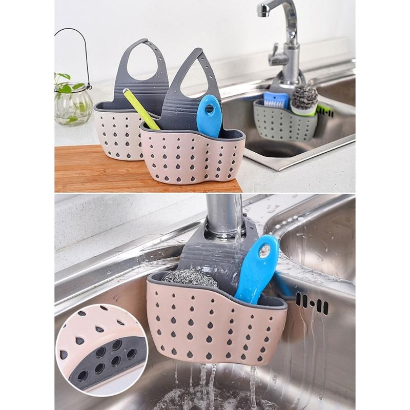 Faucet Hanging Basket Bag with Drain Holes Adjustable Strap Sponge and Cleaning Tool Holder Kitchen Accessories