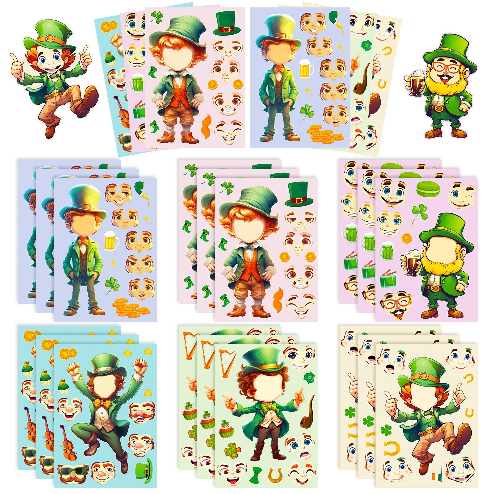 

6 St. Patrick S Day Stickers Per Pack Puzzle Face Changer Personalized Diy Waterproof Stickers