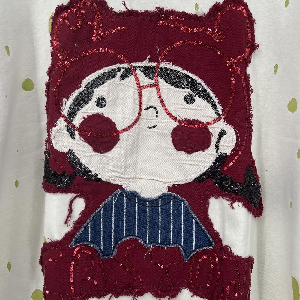 Oversized Cartoon Embroidered Short-sleeved T-shirt for Women's Summer Casual Loose Half-sleeved Top with Holes