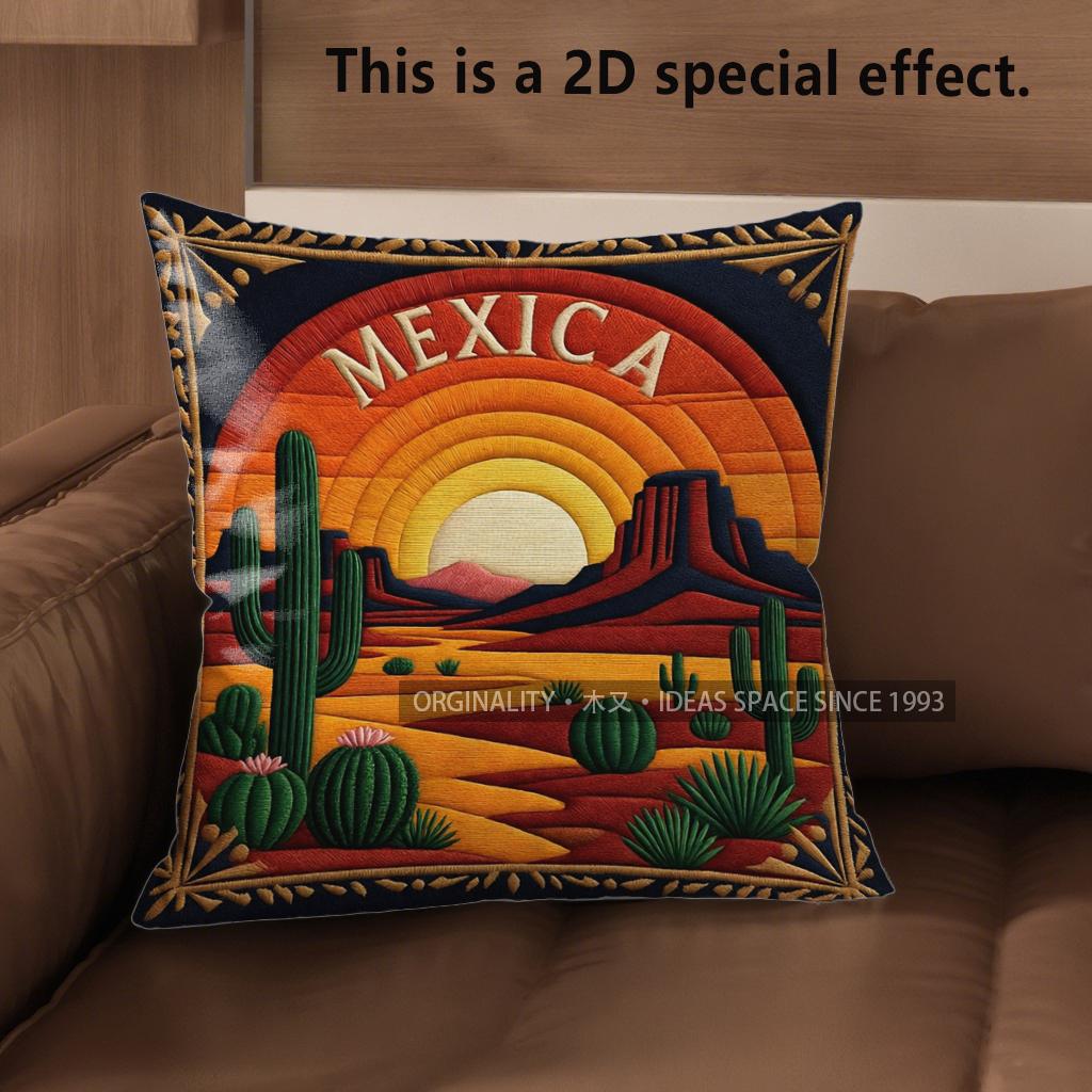 2D Mexican Desert Sunset Throw Pillow Covers** Pattern Cushion Cover Suitable For Sofa Bedroom Car Pillow Cover
