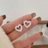Silver Plated Hollow Heart Cubic Zirconia Stud Earrings