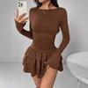 European and American New Women's Clothing Autumn and Winter Solid Color Slim-Fitting Elegant Long-Sleeved Dress for Women with a High-End Feel