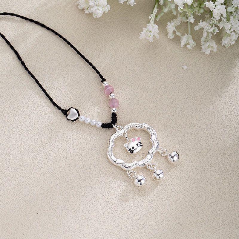 KT cat auspicious cloud lock bell necklace niche design safety lock Hello Kitty necklace sweet gift for girlfriend
