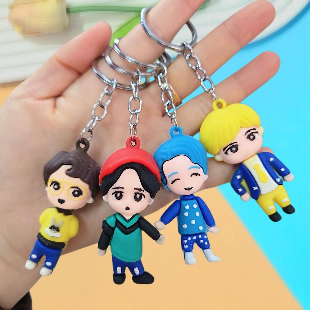 BTS 3D Cartoon Style Keychain, SoftCartoon Figure Charm, Kpop ARMY Fans Collectible Bag Pendant