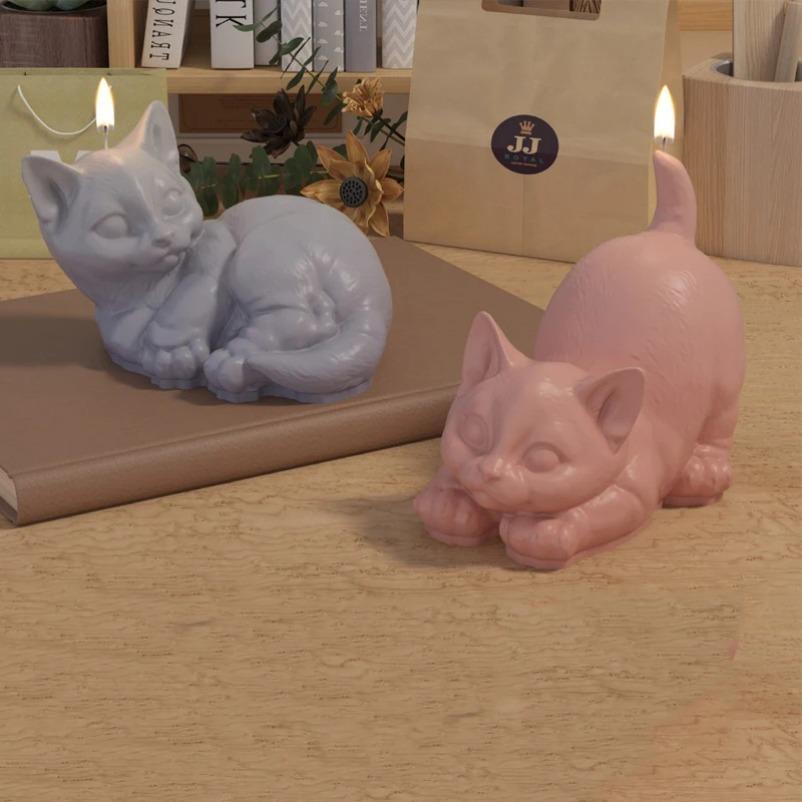 New 3D Kitten Series Silicone Candle Molds Cute Pet Cat Crafts Plaster Resin Soap Making DIY Animal Chocolate Ice Cake Tools