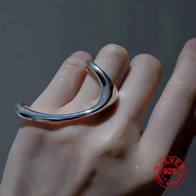 Sam Panda 925 Silver Rings For Women Men Fine Jewelry Finger Adjustable Open Vintage Chain Ring For Party Birthday Gift