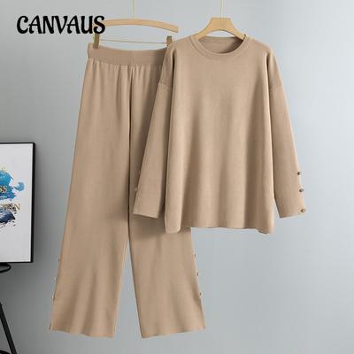 Plus Size Women's Spring Solid Color Knit Sweater New Relaxed Fashion Casual Two Piece Set