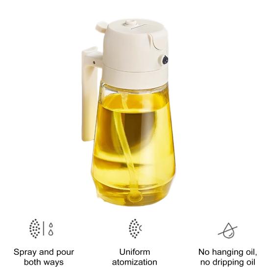 470ML Glass Oil Dispenser for Kitchen 2-in-1 Olive Oil Sprayer Bottle Leak-proof Oil Sprayer for Cooking BBQ Salad Baking