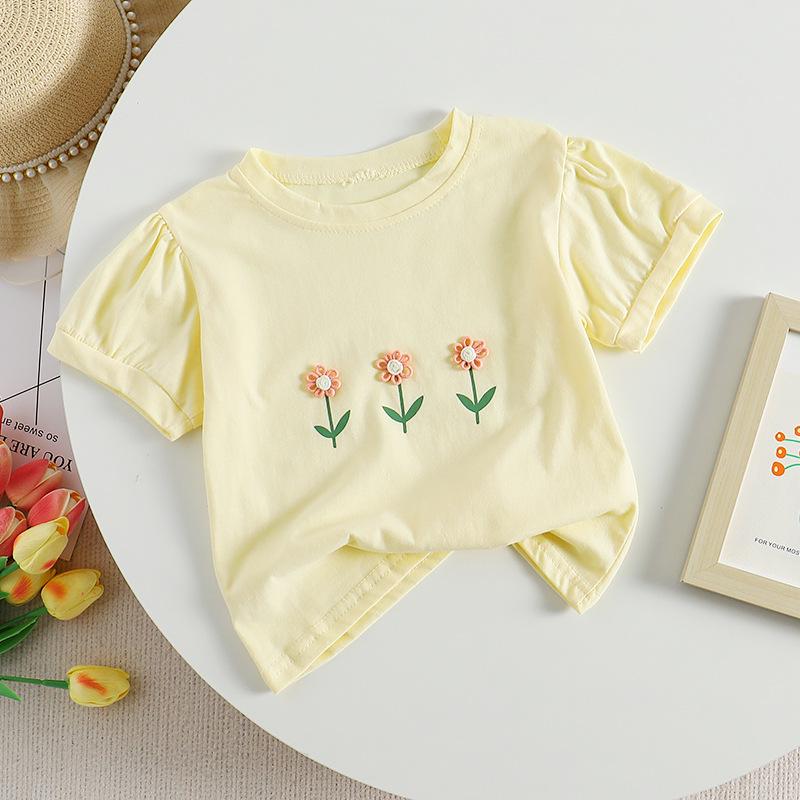 

Girls Summer Korean Style Short Sleeve Princess T-Shirt with Cute 3D Flower Design 100 cm жовтий
