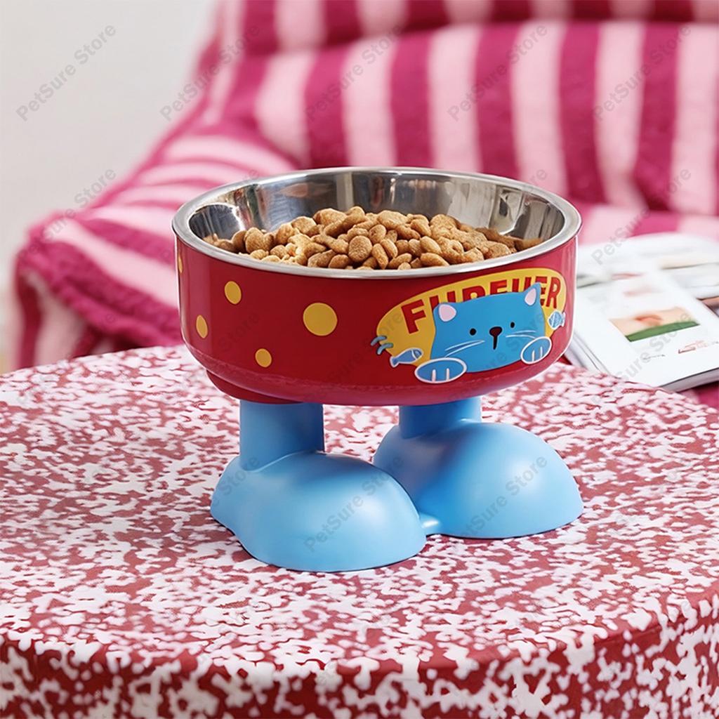 Elevated Cat Bowls Cartoon Cute Cat Food Bowl Non-Slip LargeCapacity Pet Feeding Bowl Big Detachable Water Feeder Container