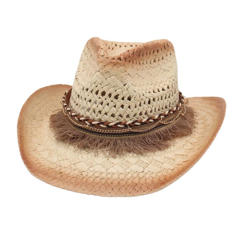 Western Cowboy Straw Hat Hand Knitted Hat Outdoor Casual Visor Bending Edge Jazz Vintage Hat