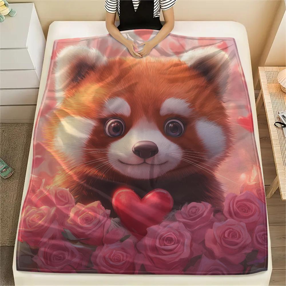 Pink Red Panda pattern Flannel Blanket, High quality Comfortable for All Seasons, Home Decor, Warmth and Comfort, Perfect for Gifts.