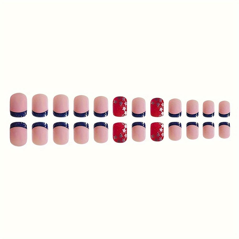 24pcs Sparkling Red Press-On Nails Set with Glittery Stars - Short Square, Easy Apply Fake Nails for Festive Manicure