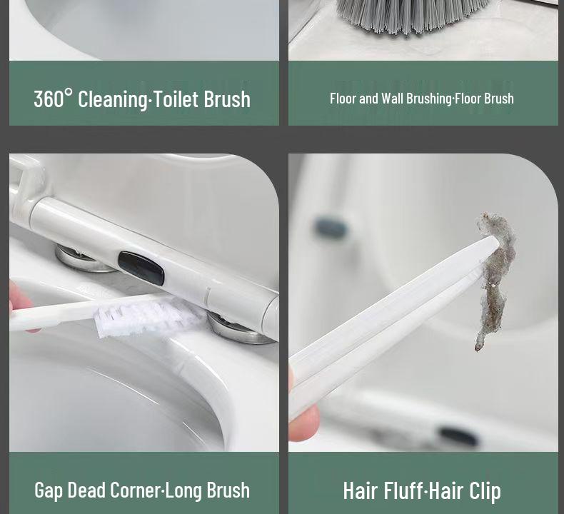 Four-Piece Wall-Mounted Toilet Brush Set for Bathroom Cleaning