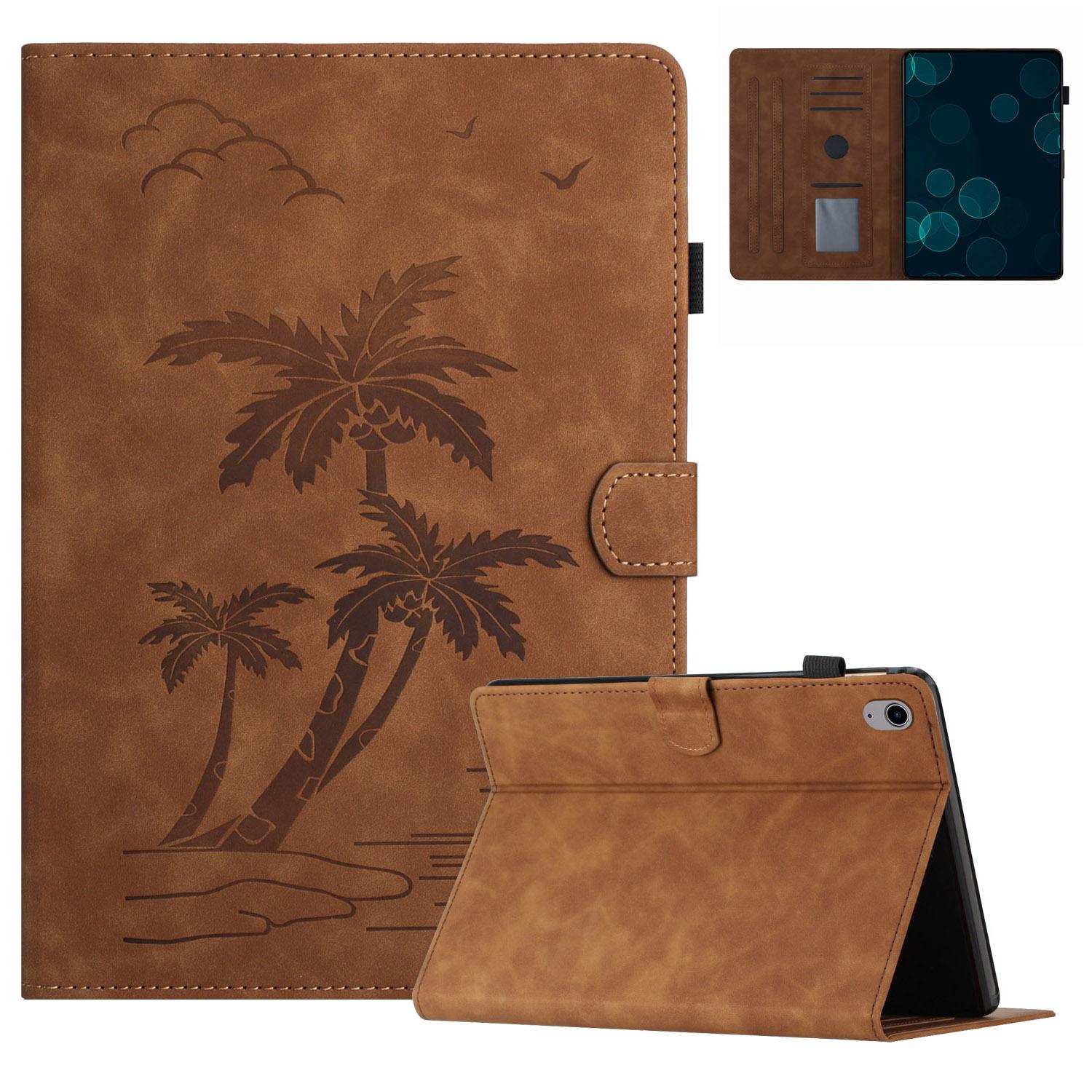 

For iPad mini (2024)/mini (2021) Smart Case PU Leather Coconut Tree Imprinted Tablet Cover with Card Holder Brown