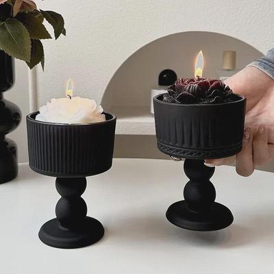 Black Matte French Retro Glass Candlestick Ornaments for Decorative Atmosphere and Photo Props