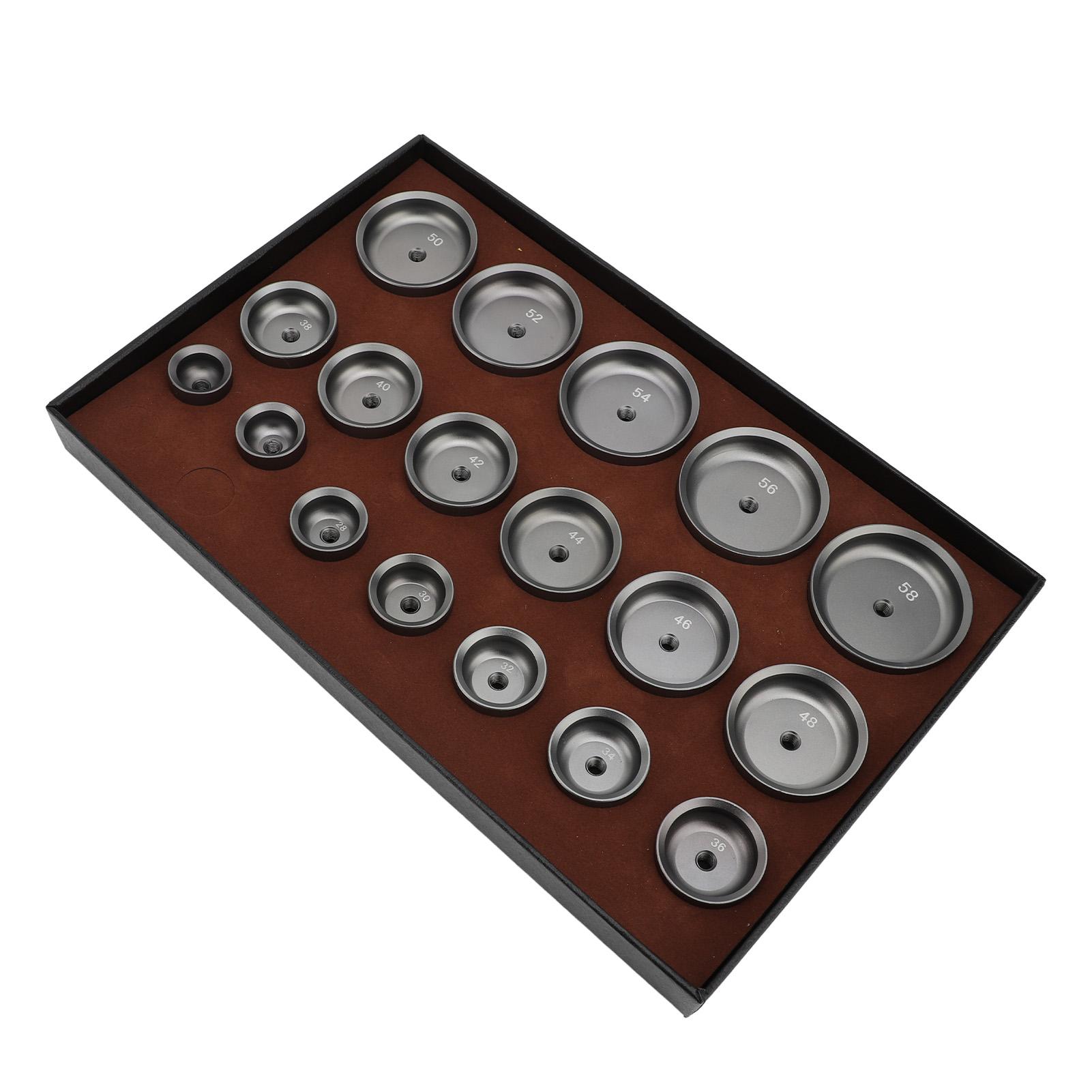 

Комплект из 18 штампов для часового пресса 24‑58 мм, прочные металлические штампы для закрытия задней крышки часов для часовщика