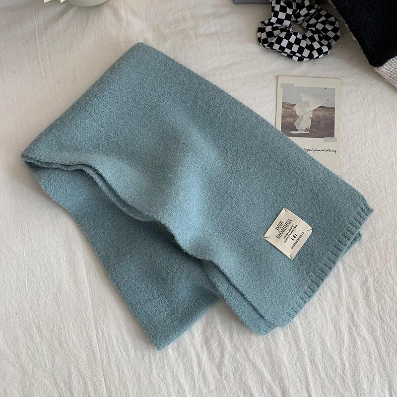 ins Korean solid color scarf women's winter wool student white scarf South Korea's new knitted label warm men