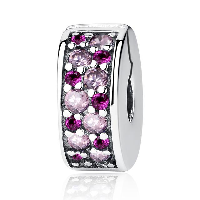 Authentic 925 Sterling Copper Bead Charm Classic Shine Open Bangle Spacer Charms Stopper Fit Bracelets Women DIY Zircon