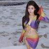 Korean Purple Gradient Four-Piece Bikini Set with Cover-Up Skirt and Long Sleeves
