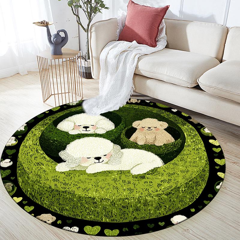 

Cartoon Poodle pattern round rug,Carpet Rug for Living Room Bedroom Playroom ,Non-slip Floor Mat,Holiday Gifts and Birthday Gifts. 80cmx80cm