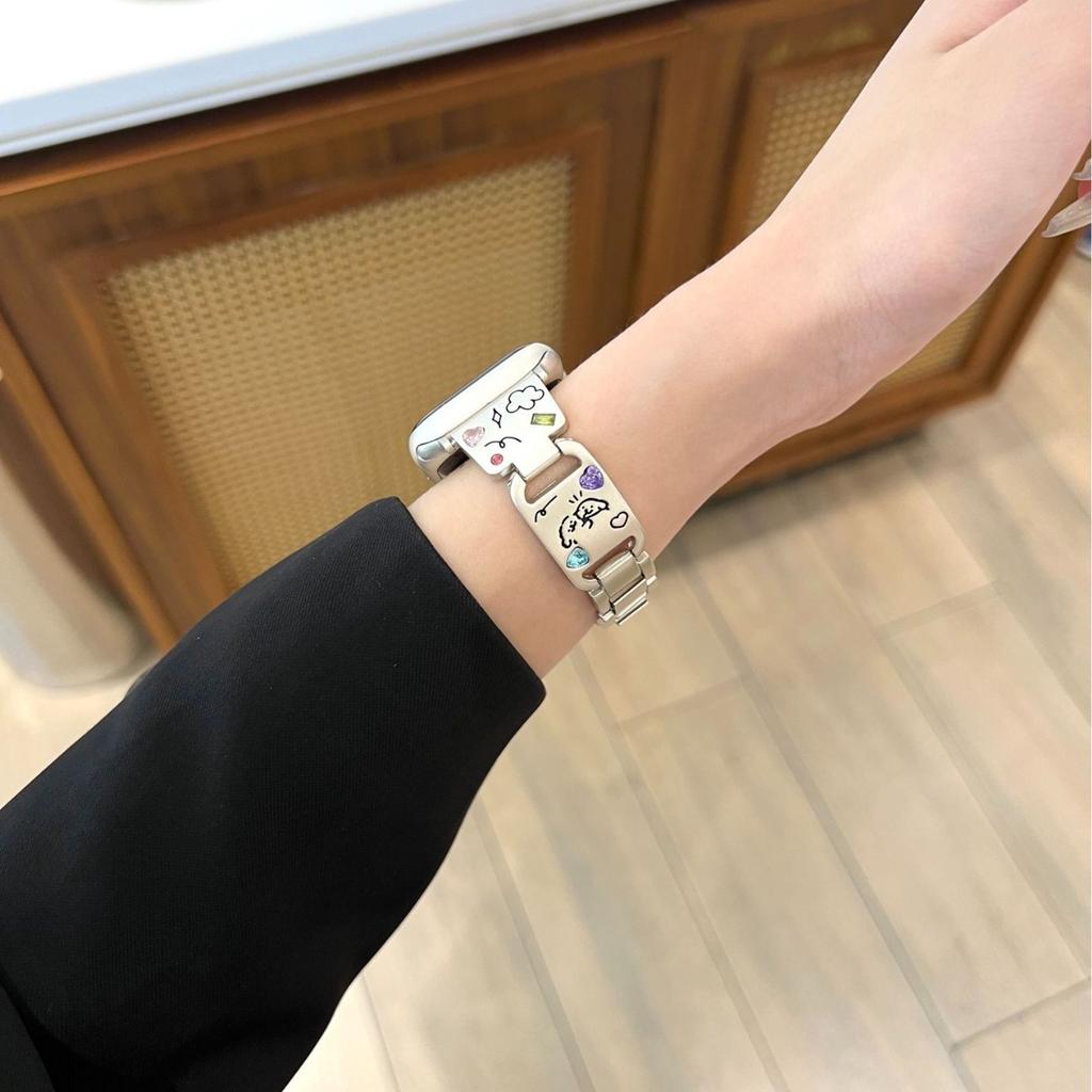Suitable For S10 Generation Apple Watch Iwatch9 Strap Cute Puppy Colored Diamond Metal Applewatch87Se