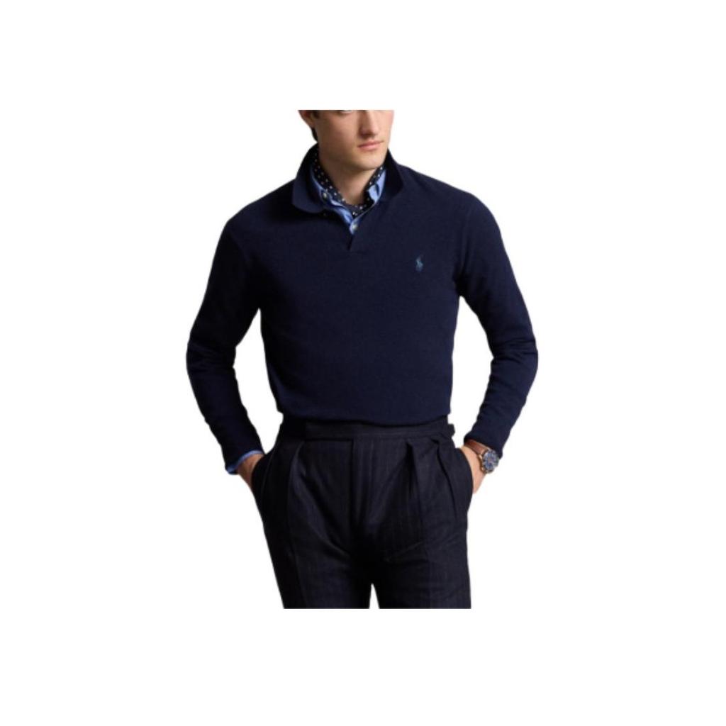 Polo Ralph Lauren Logo Print Pullover Straight Long Sleeve Polo Shirt Men Tops Blue 710946001-001